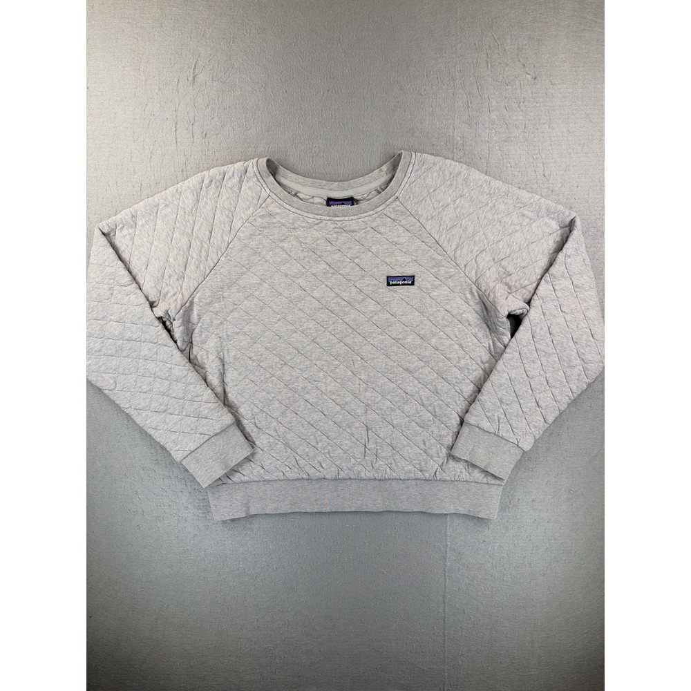 Patagonia Organic Cotton Quilt Crewneck Sweatshirt Grey L Raglan Pullover Logo